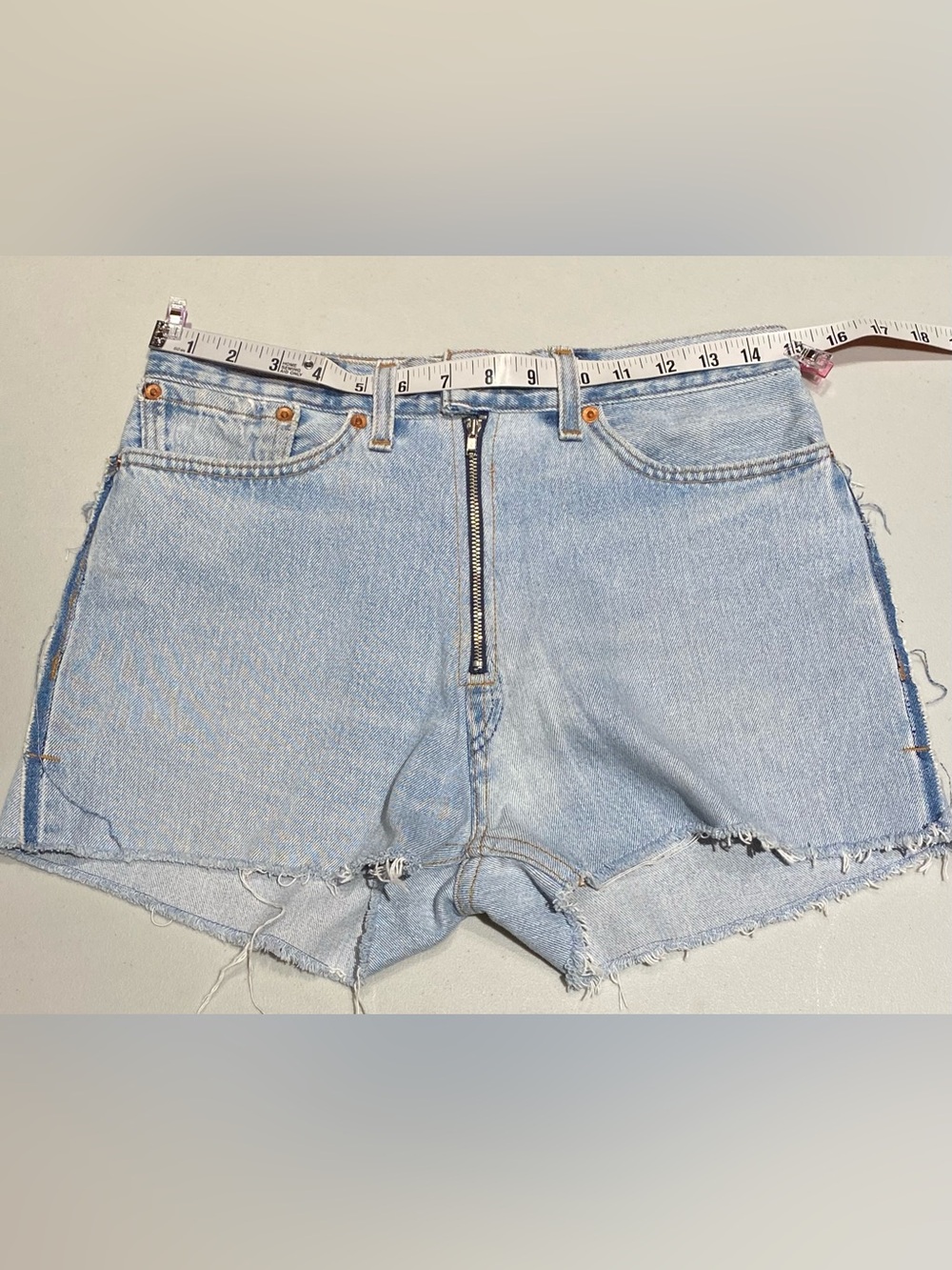 RE/DONE Levis Reconstructed Front Zip High Waisted Distressed Shorts, Size 27 - Picture 3 of 7
